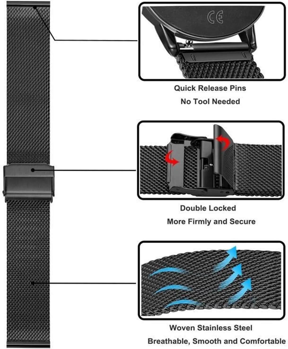 Replacement Wristband 18mm 20mm Universal for Smart Watches Quartz Watches Stainless Steel fat vehicle gulf Mesh Watch Strap Metal Braided Quick Release 