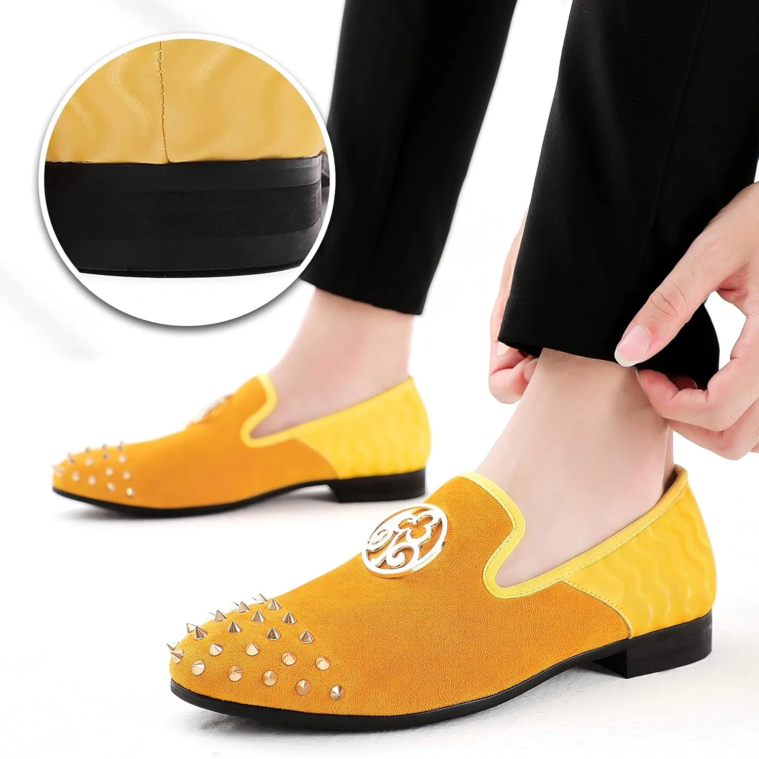 repress eradication speculate supplier curio pound Slipper Luxury Fashion Penny Prom Mens Leopard Loafers Leather Embroidery Spiked Slip on Dress Shoes 