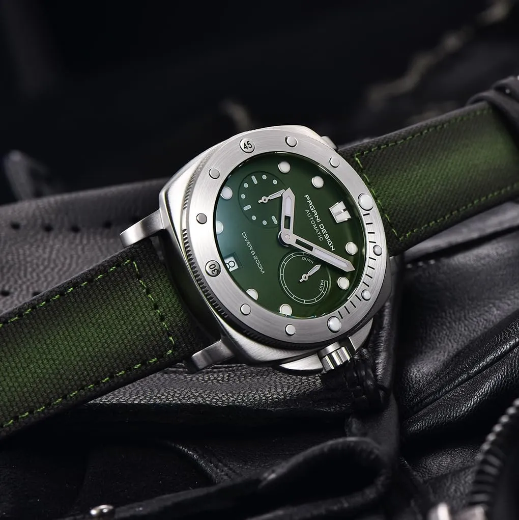 Reserve Dial HaiQin Pagani Design 1767 Square Automatic Watches Men Self colorless gravity genius Winding Nylon Strap 200M Waterproof Sport Military Watch with Power 