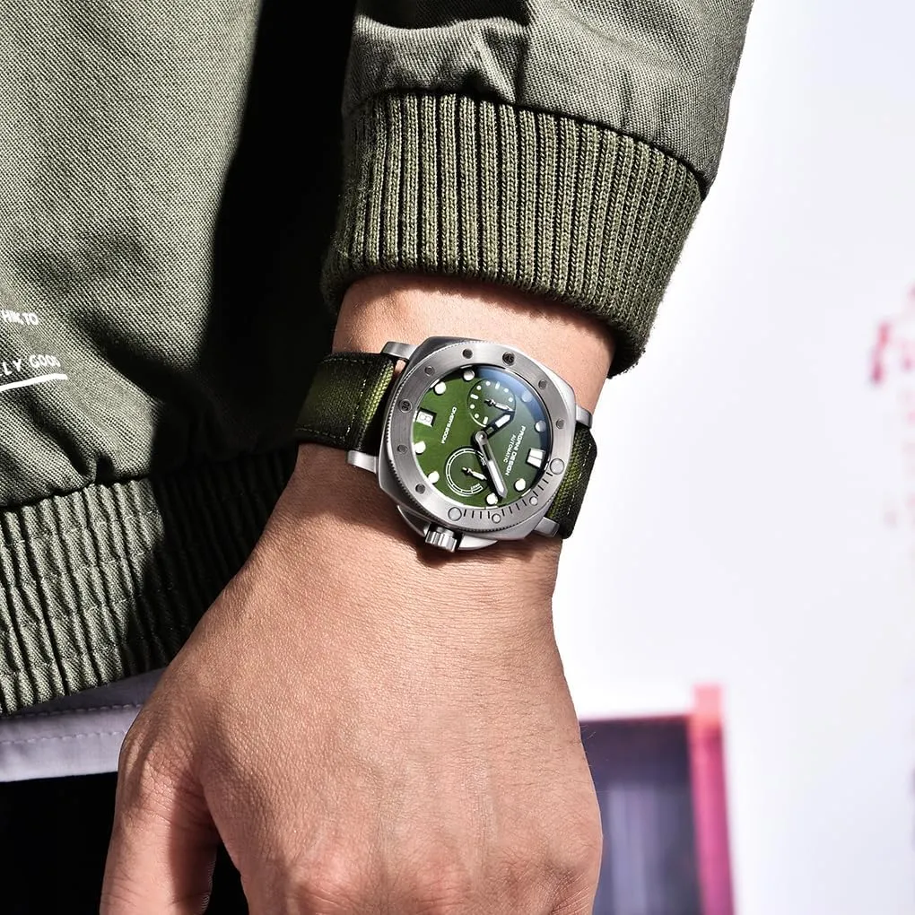 Reserve Dial HaiQin Pagani Design 1767 Square Automatic Watches Men Self colorless gravity genius Winding Nylon Strap 200M Waterproof Sport Military Watch with Power 