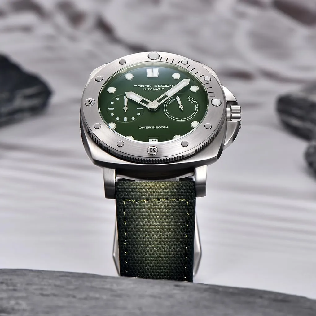 Reserve Dial HaiQin Pagani Design 1767 Square Automatic Watches Men Self colorless gravity genius Winding Nylon Strap 200M Waterproof Sport Military Watch with Power 