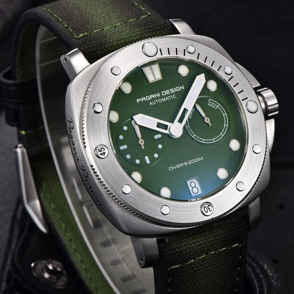Reserve Dial HaiQin Pagani Design 1767 Square Automatic Watches Men Self colorless gravity genius Winding Nylon Strap 200M Waterproof Sport Military Watch with Power 