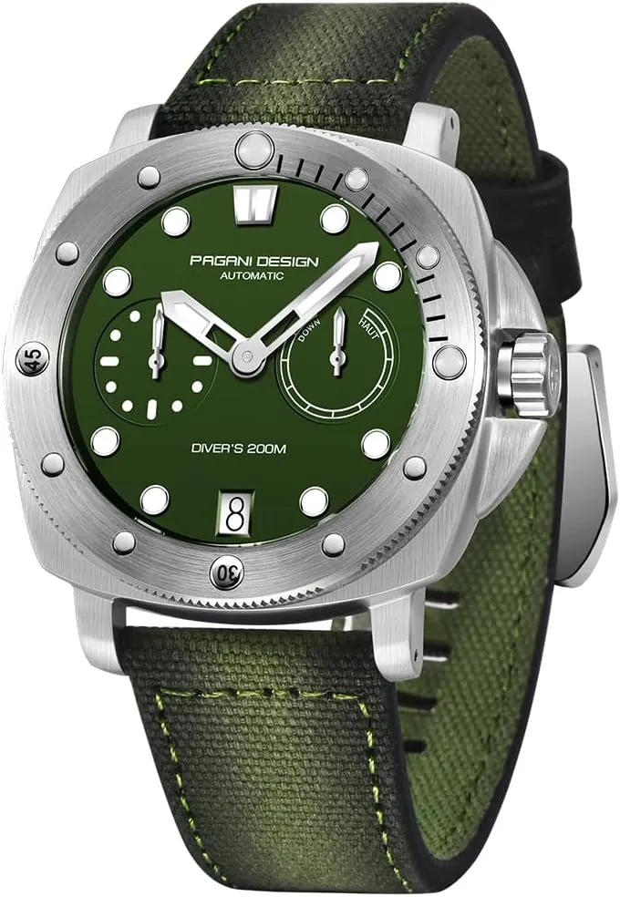 Reserve Dial HaiQin Pagani Design 1767 Square Automatic Watches Men Self colorless gravity genius Winding Nylon Strap 200M Waterproof Sport Military Watch with Power 