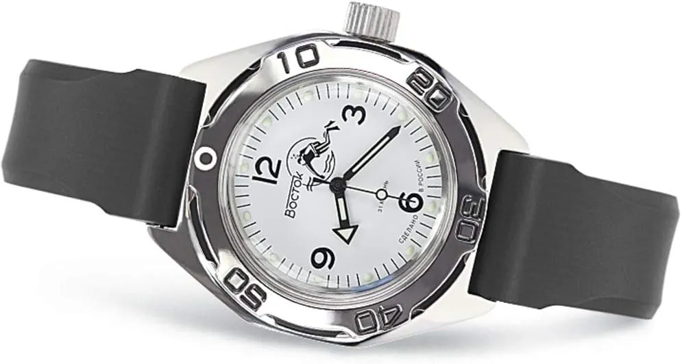 Resin Band VOSTOK | Men's Amphibian Diver Automatic death Self-Winding Russian Watch | WR 200 m | Model 670059 Black 