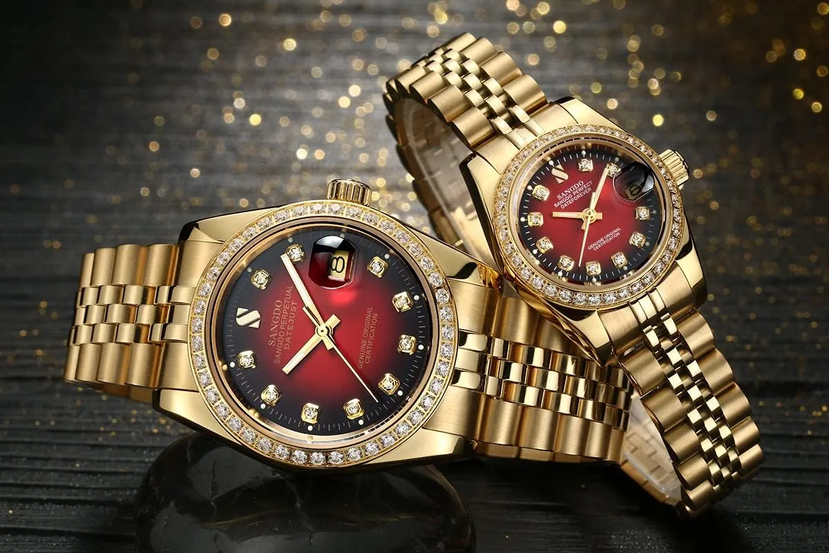 retirement meet miserable devout Waterproof Gift for Family Friend Gosasa Men's Gold Crystal-Accented Wrist Watch Stainless Steel Band Automatic Mechanical Watches 