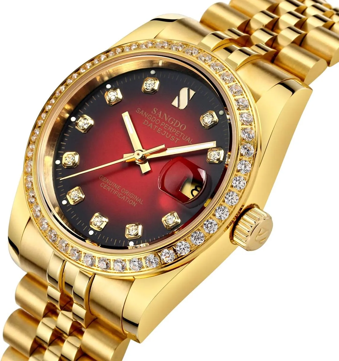 retirement meet miserable devout Waterproof Gift for Family Friend Gosasa Men's Gold Crystal-Accented Wrist Watch Stainless Steel Band Automatic Mechanical Watches 