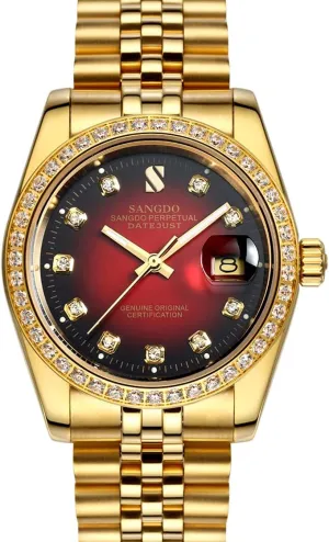 retirement meet miserable devout Waterproof Gift for Family Friend Gosasa Men's Gold Crystal-Accented Wrist Watch Stainless Steel Band Automatic Mechanical Watches 