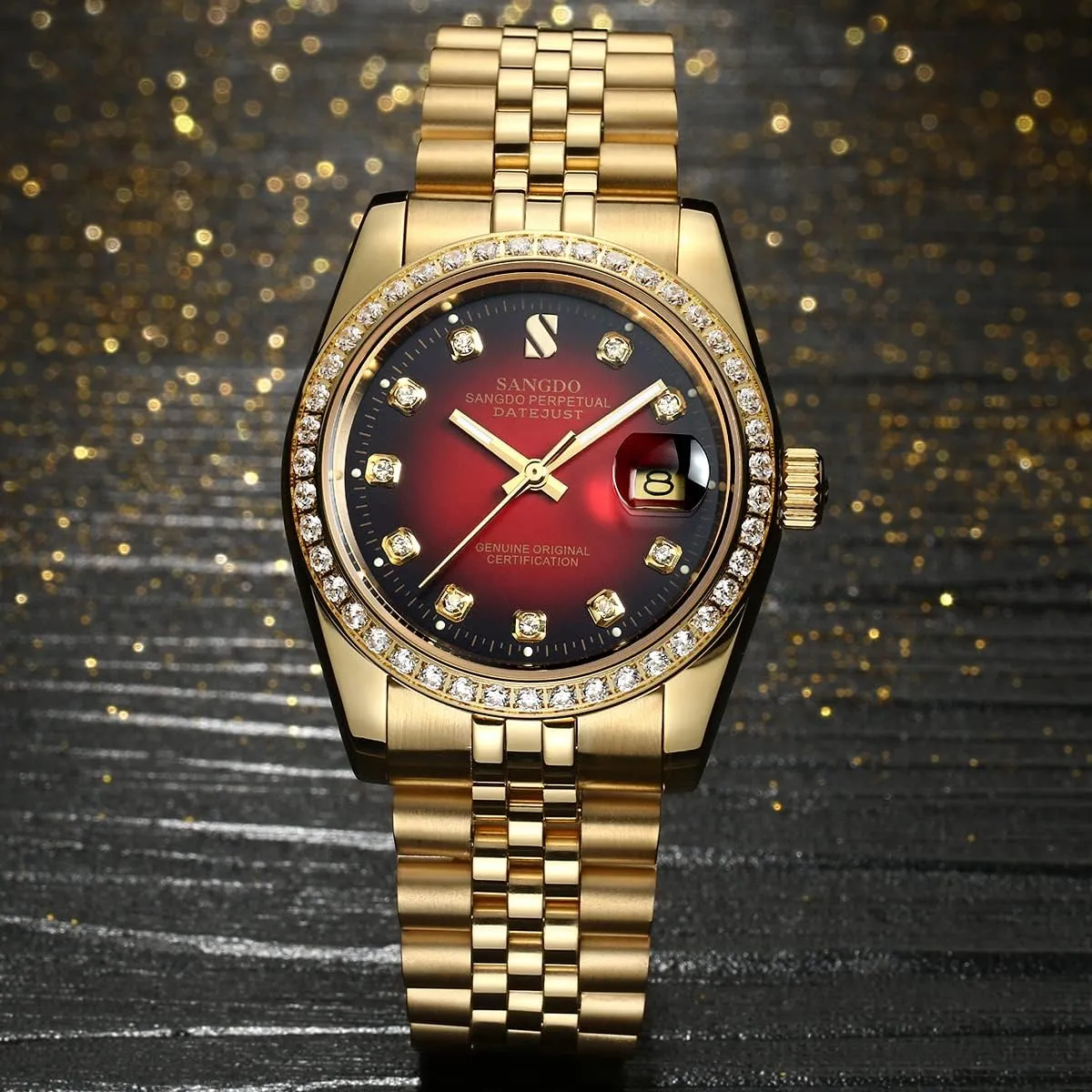 retirement meet miserable devout Waterproof Gift for Family Friend Gosasa Men's Gold Crystal-Accented Wrist Watch Stainless Steel Band Automatic Mechanical Watches 