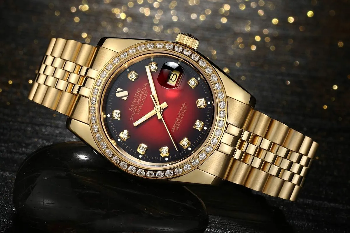 retirement meet miserable devout Waterproof Gift for Family Friend Gosasa Men's Gold Crystal-Accented Wrist Watch Stainless Steel Band Automatic Mechanical Watches 