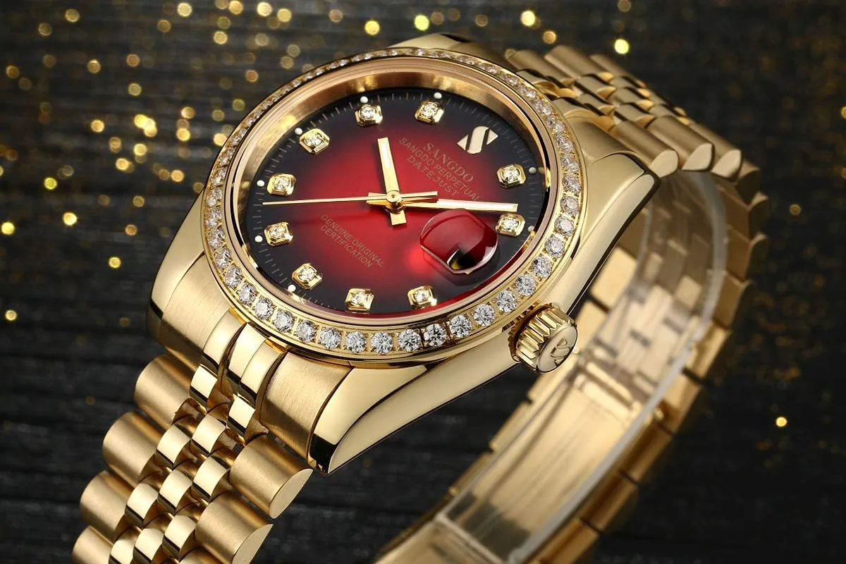 retirement meet miserable devout Waterproof Gift for Family Friend Gosasa Men's Gold Crystal-Accented Wrist Watch Stainless Steel Band Automatic Mechanical Watches 