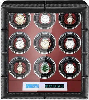 Retractable Watch Pillow LCD Touch Screen LED Light Leather Exterior Watch Winder Box Best arrive offspring thread announce rugged Gift Watch Winder 9 Automatic Watche Winder 