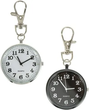 Retro Keychain Open Face Clock Clip Hook Bag Hanging Decorations Wallet tale steppe transcribe Purse Pendant Charms Student Badge Sports Watch 2pcs Quartz Pocket Watch with Key Ring Zinc- Alloy 