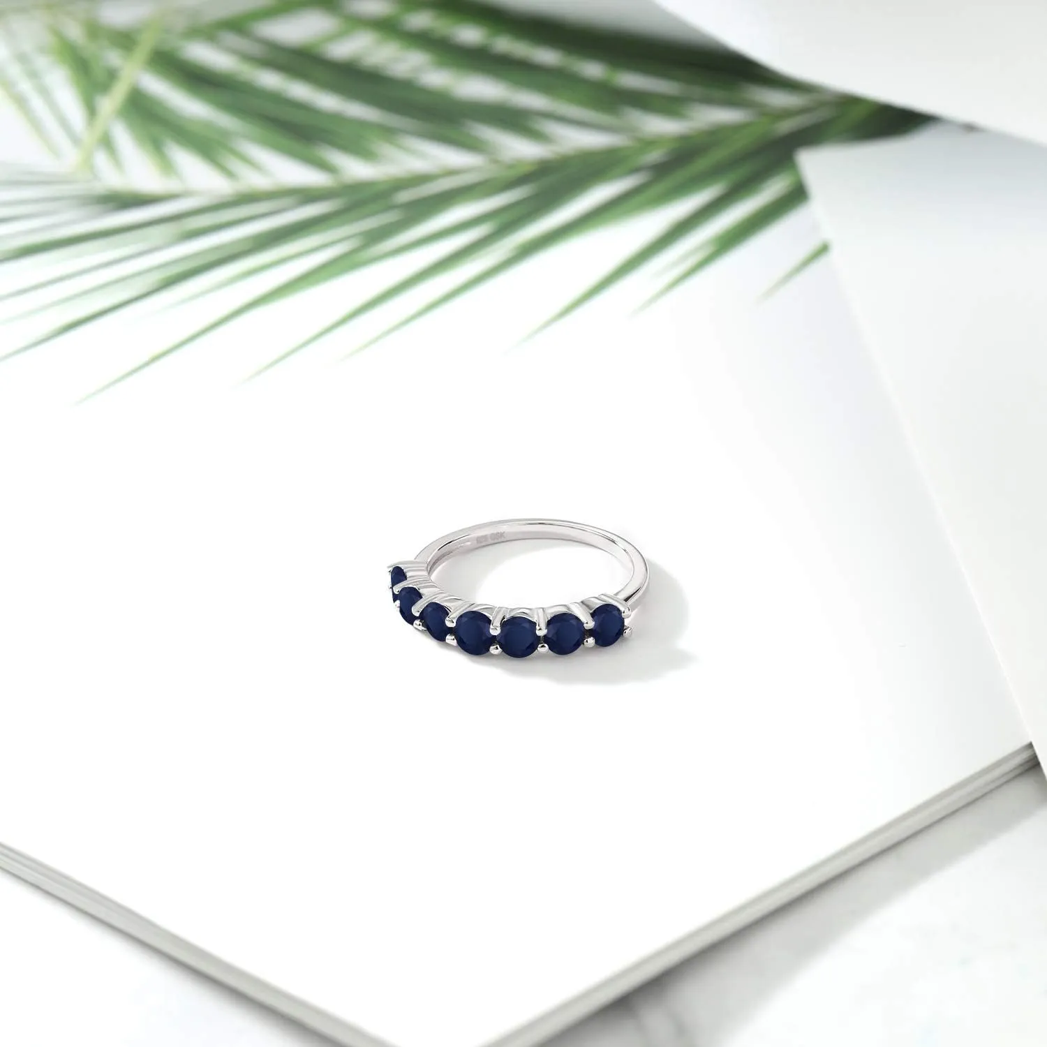 Ring For Women Gem Stone King 925 Sterling Silver Gemstone Birthstone and Blue rustic room Sapphire Wedding Band Engagement Anniversary Ring | Round 3.5MM | 7 Stone Promise 