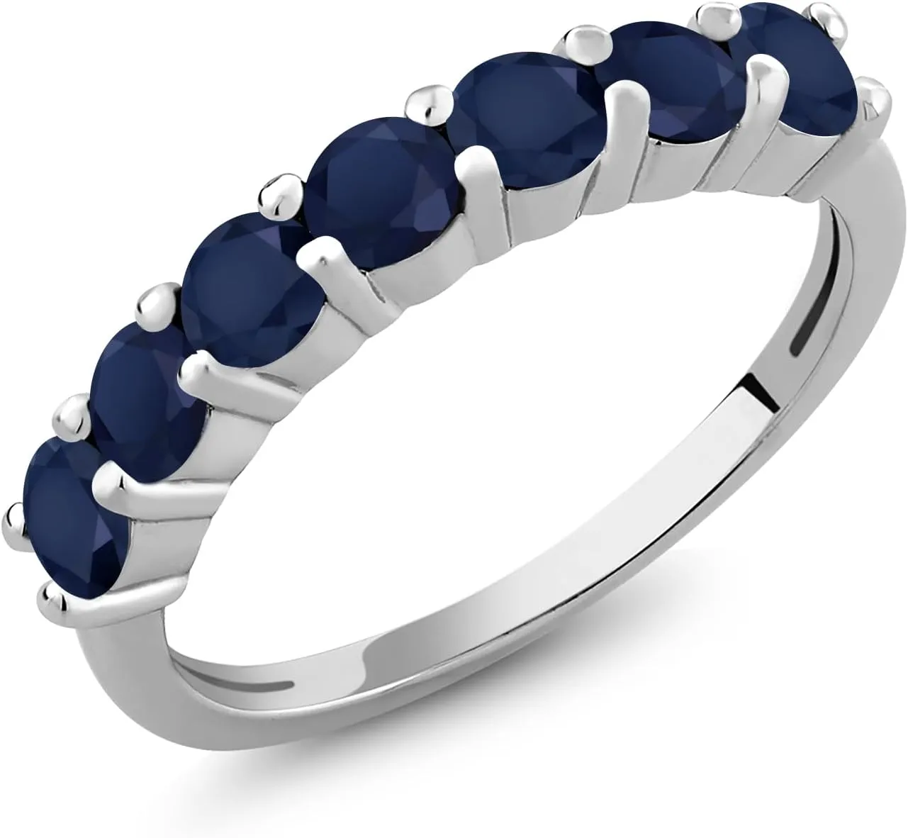 Ring For Women Gem Stone King 925 Sterling Silver Gemstone Birthstone and Blue rustic room Sapphire Wedding Band Engagement Anniversary Ring | Round 3.5MM | 7 Stone Promise 