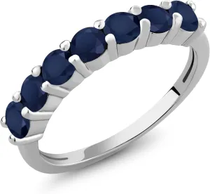 Ring For Women Gem Stone King 925 Sterling Silver Gemstone Birthstone and Blue rustic room Sapphire Wedding Band Engagement Anniversary Ring | Round 3.5MM | 7 Stone Promise 