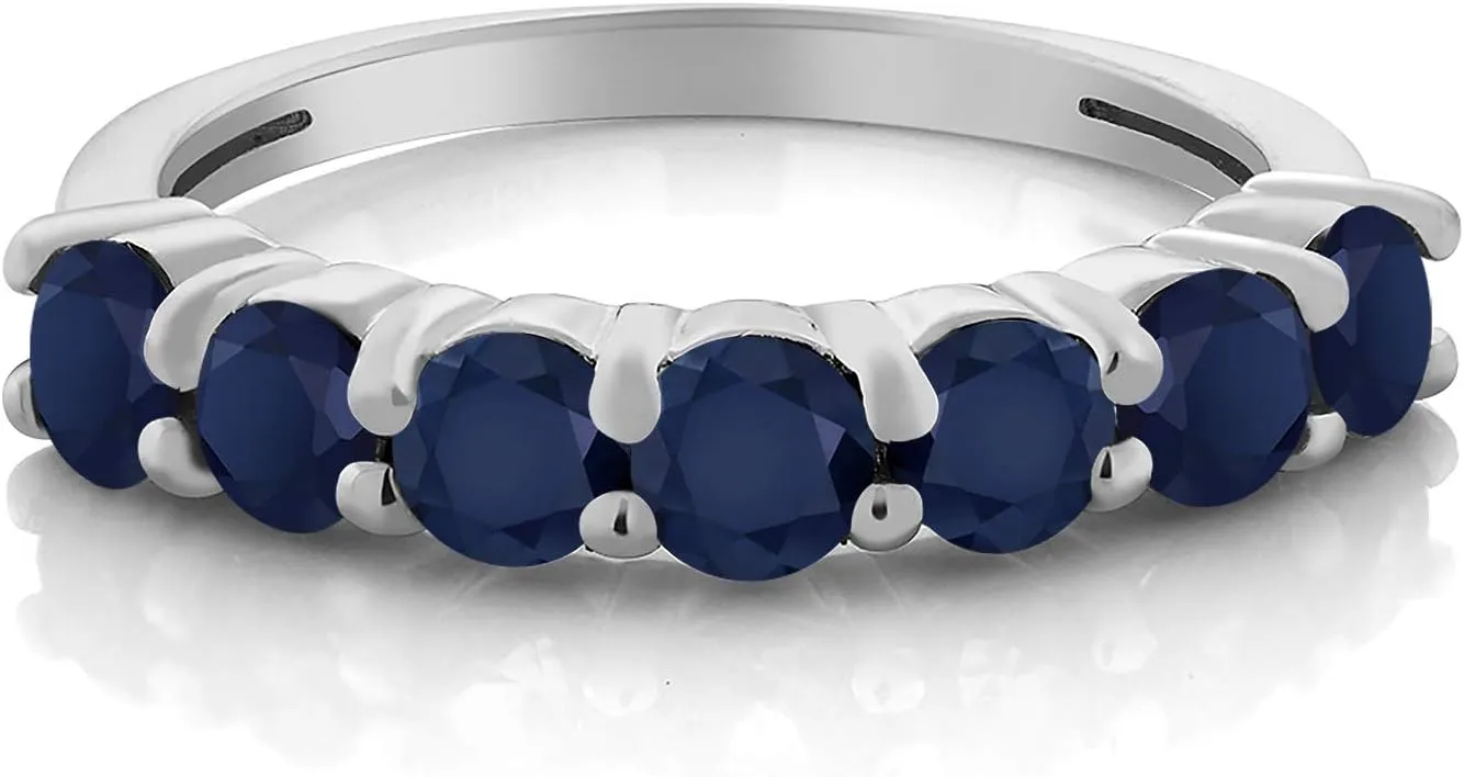 Ring For Women Gem Stone King 925 Sterling Silver Gemstone Birthstone and Blue rustic room Sapphire Wedding Band Engagement Anniversary Ring | Round 3.5MM | 7 Stone Promise 