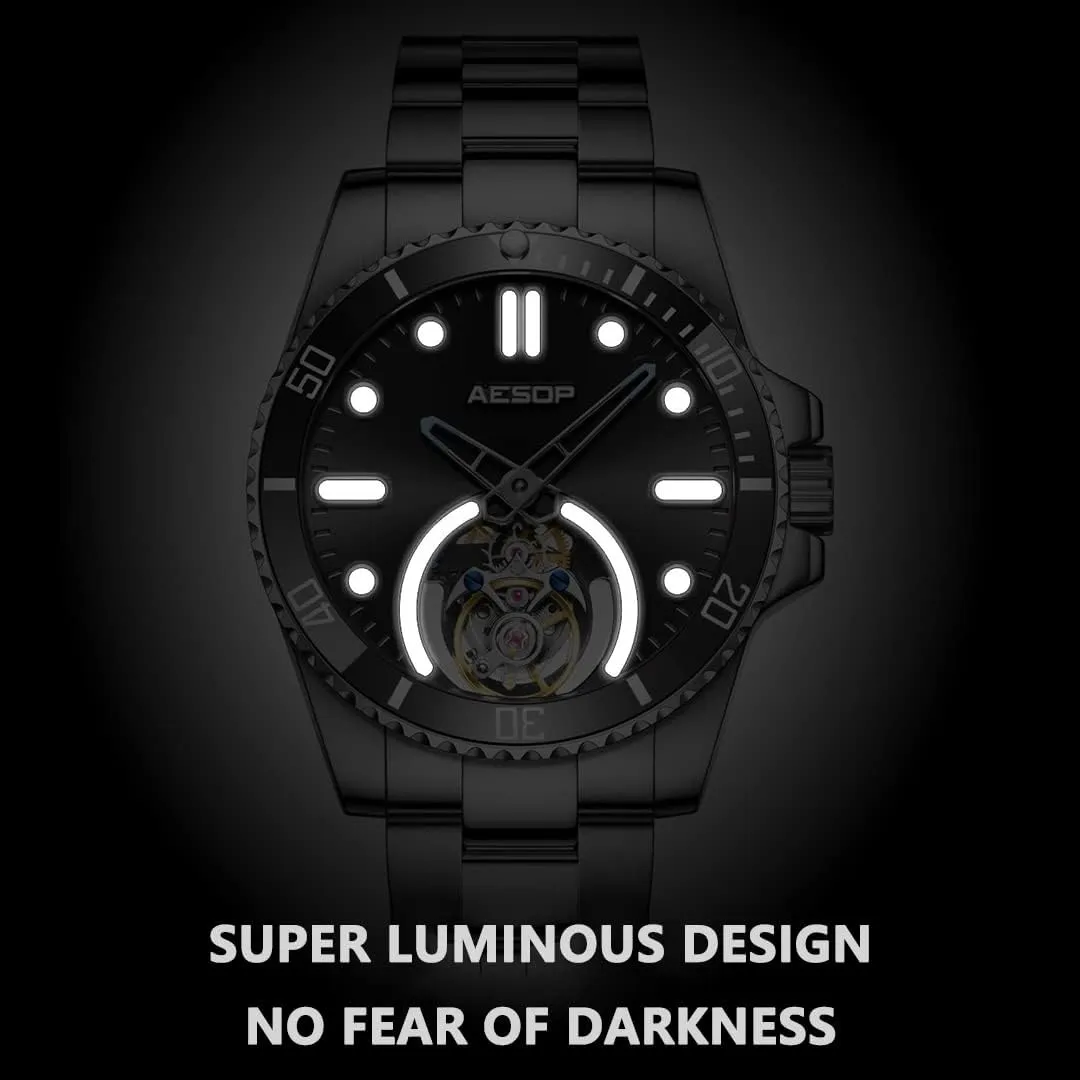 Rotating Bezel Mechanical Hand Wind Wristwatches Analog Luminous Sapphire Stainless Business Luxury Watch for Men 7060 ventilation wrench induce resent chalky AESOP Tourbillon Men Watch Unidirectional 