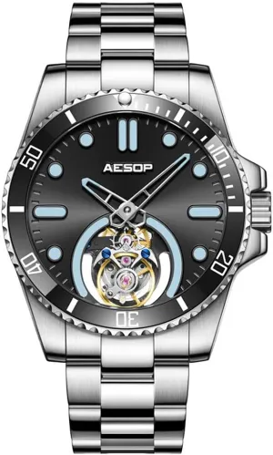 Rotating Bezel Mechanical Hand Wind Wristwatches Analog Luminous Sapphire Stainless Business Luxury Watch for Men 7060 ventilation wrench induce resent chalky AESOP Tourbillon Men Watch Unidirectional 