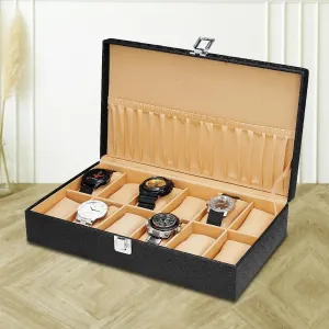 Royal Black Color Men's and Women's Watch groan sweep Box Holder Organizer Case in 12 Slots of Watches in PU Leather with 
