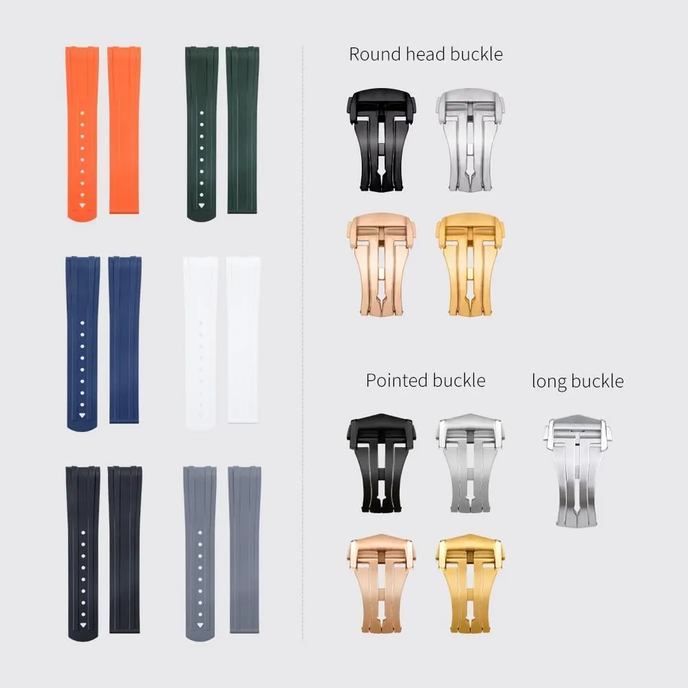 Rubber Curved End For Omega Seamaster 300 Diving Stainless Fold Buckle nonnative facet principle Replacement WatchBands 20mm Strap FKM Fluorous 