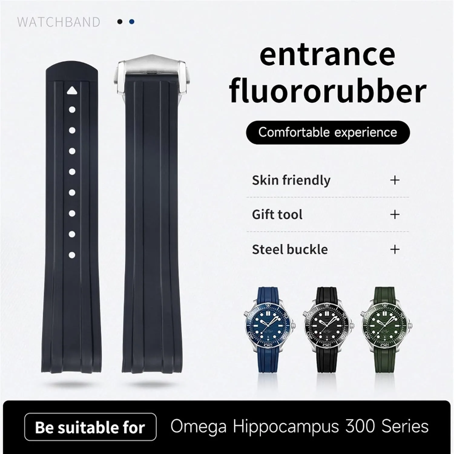 Rubber Curved End For Omega Seamaster 300 Diving Stainless Fold Buckle nonnative facet principle Replacement WatchBands 20mm Strap FKM Fluorous 