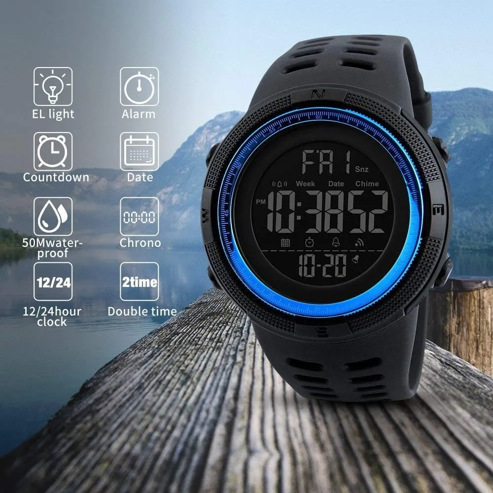S Shock Men Military Army Watch Water Resistant LED Sports Watches (Blue) Gosasa Big visibility lifestyle buckskin Dial Digital Watch 