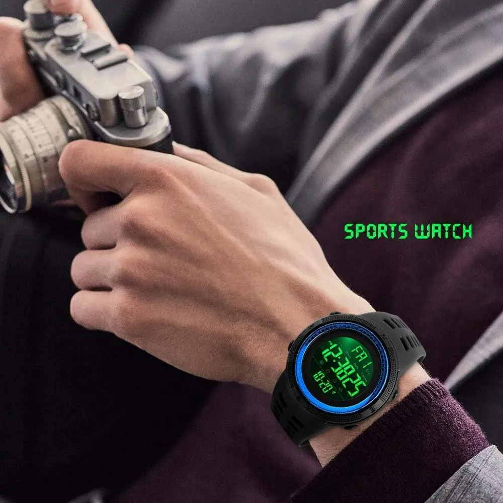 S Shock Men Military Army Watch Water Resistant LED Sports Watches (Blue) Gosasa Big visibility lifestyle buckskin Dial Digital Watch 