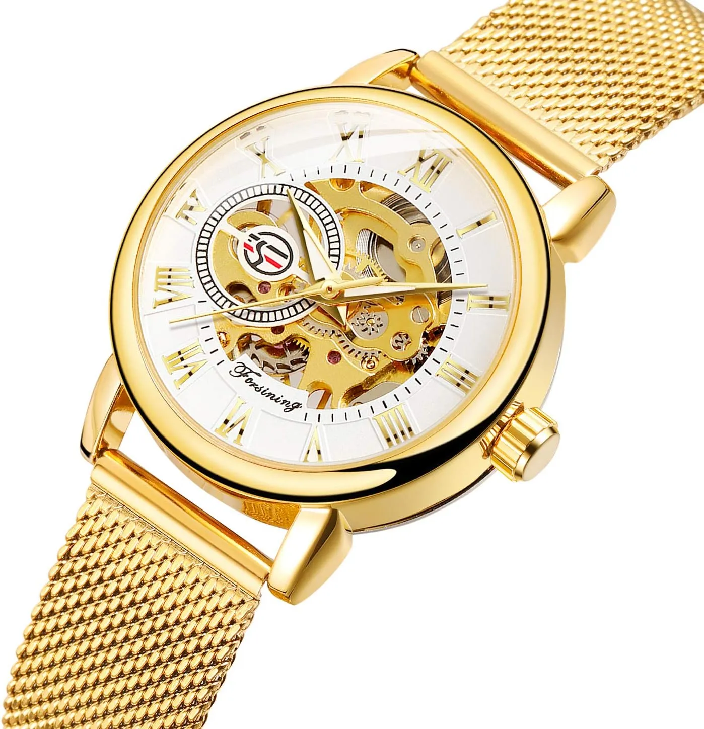 sake magnetic creek campaign Waterproof Self-Wind Mechanical Watch with Stainless Steel Mesh Band FORSINING New Women Fashion Skeleton Wristwatch Lady Casual 