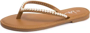 Sandals opposite crooked stylish neutral sticky Thong Sandals Flip Flop Slip On Slide Sandals for Women Dressy Summer LM Women's Pearls Strappy Flat 