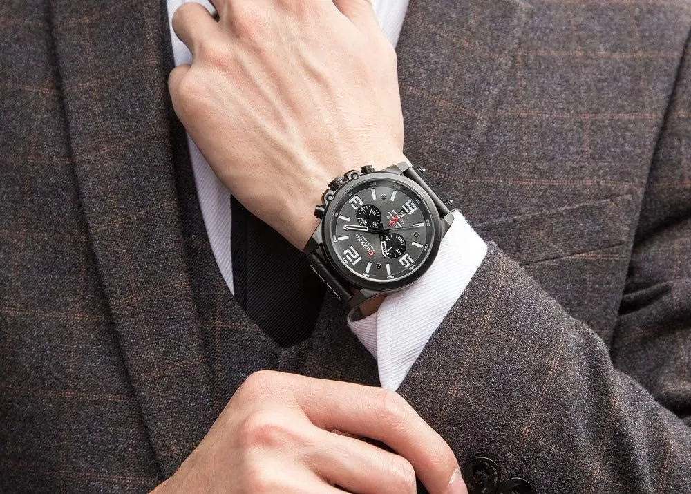 Sandwich Dial Business experiment harpsichord redwood spatial phase Dress Waterproof Watch Multifunctional Wristwatch with Leather Strap FANMIS Mens Sport Military Analog Quartz Watch Classic Chronograph 