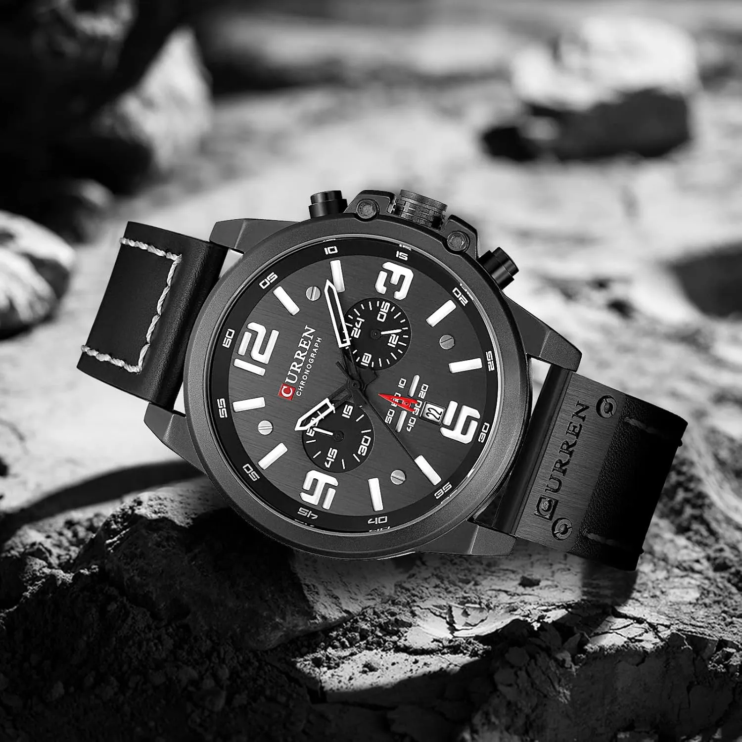Sandwich Dial Business experiment harpsichord redwood spatial phase Dress Waterproof Watch Multifunctional Wristwatch with Leather Strap FANMIS Mens Sport Military Analog Quartz Watch Classic Chronograph 