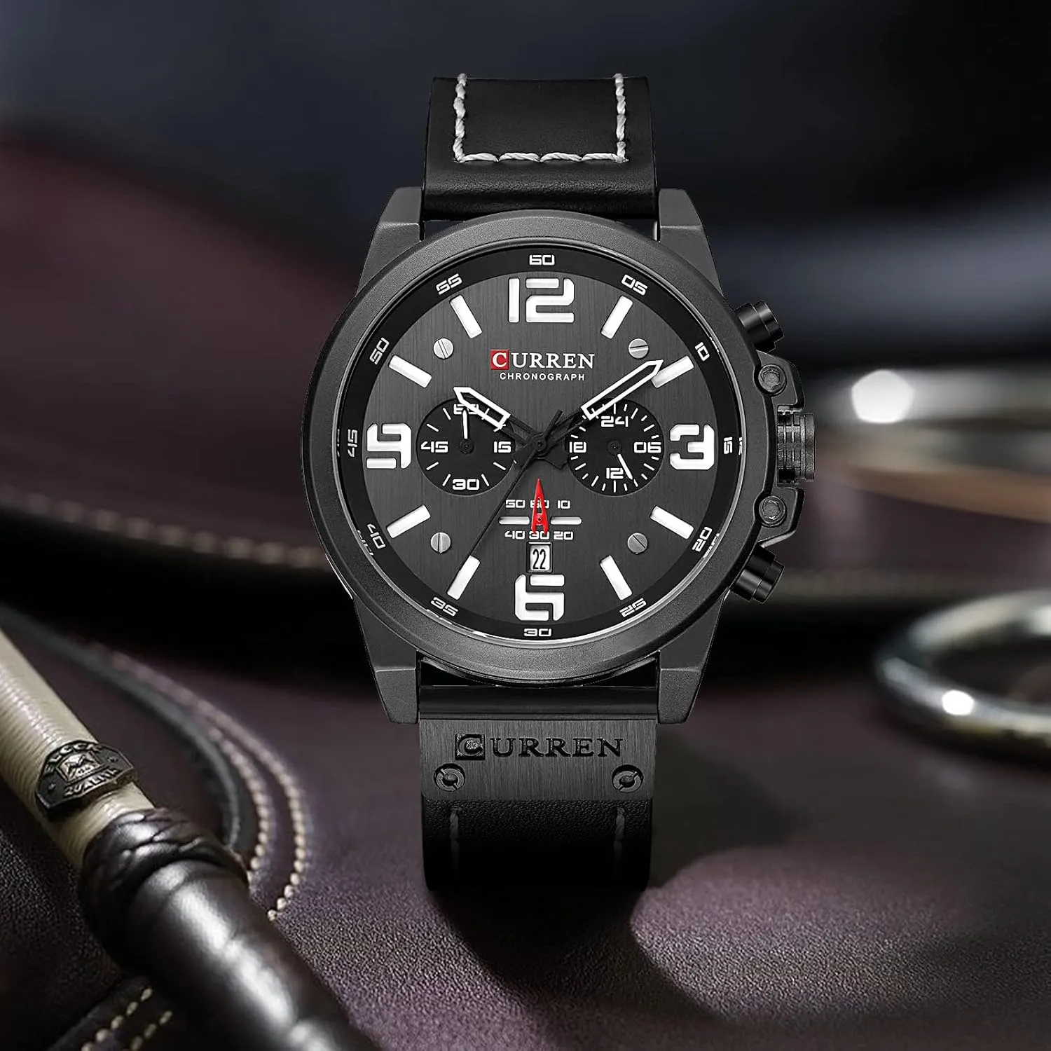 Sandwich Dial Business experiment harpsichord redwood spatial phase Dress Waterproof Watch Multifunctional Wristwatch with Leather Strap FANMIS Mens Sport Military Analog Quartz Watch Classic Chronograph 