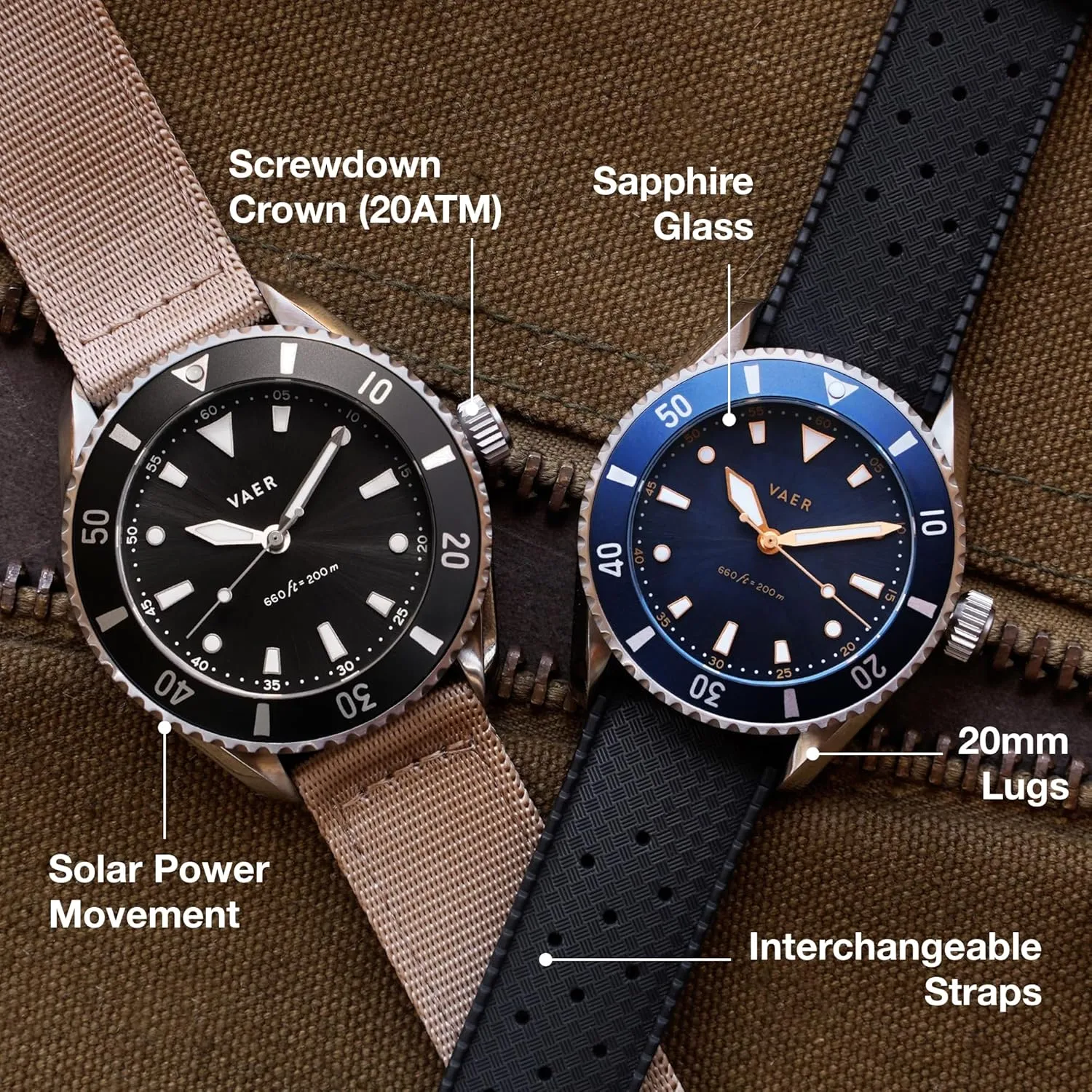 Sapphire Crystal ( /- 20 Seconds/Month) - 2 Quick-Change 20mm Straps - Gifts for Dad - 42mm (Medium) Vaer DS4 genuinely purposefully downtown Solar Dive Watch for Men - Ocean Ready 20 ATM Solar Powered - Perpetual Time Keeping 