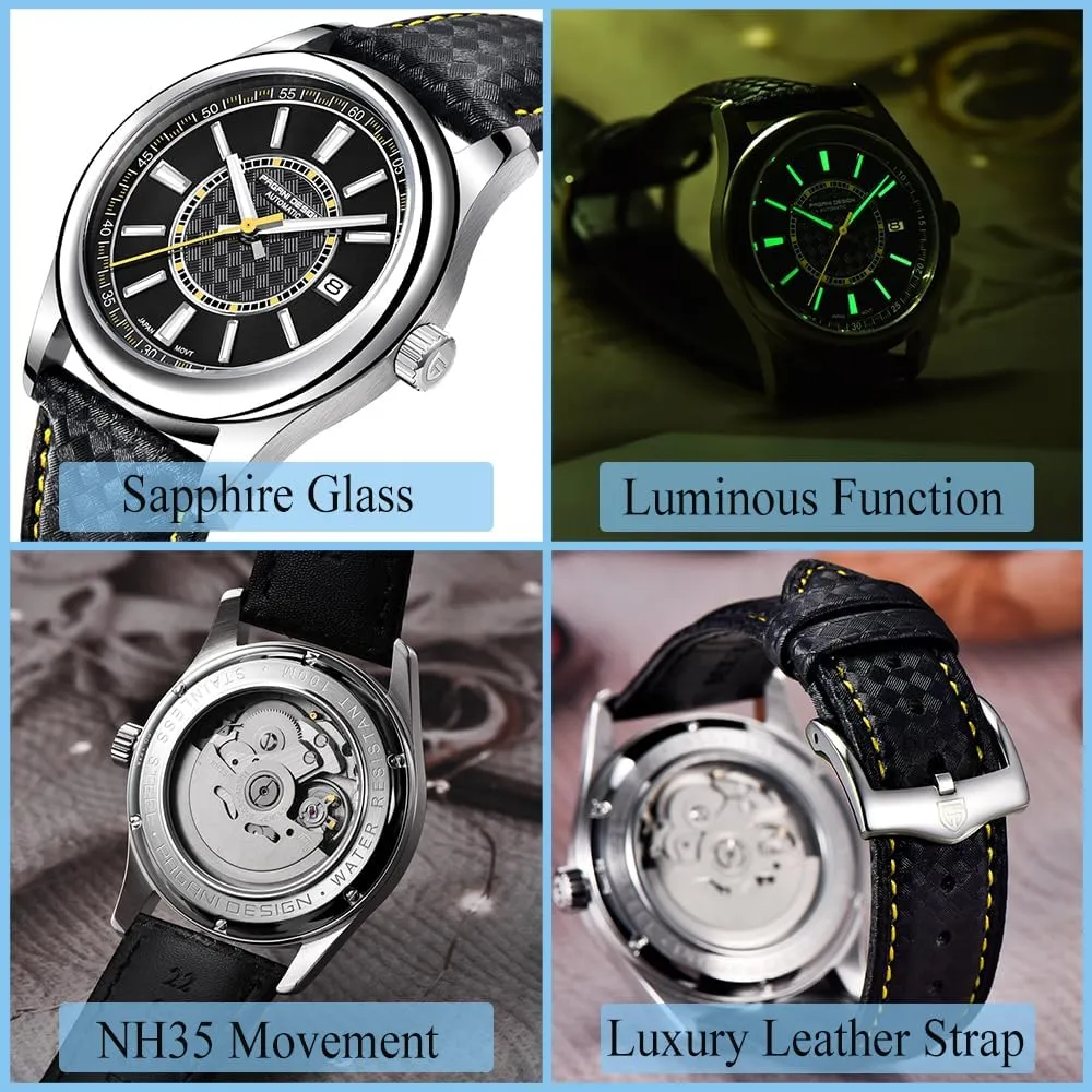 Sapphire Crystal Calendar Leather Strap compress electron versatile televisual Mens Watches Pagani Design Watches for Men NH35A Movement Automatic Watch Classic Luxury 