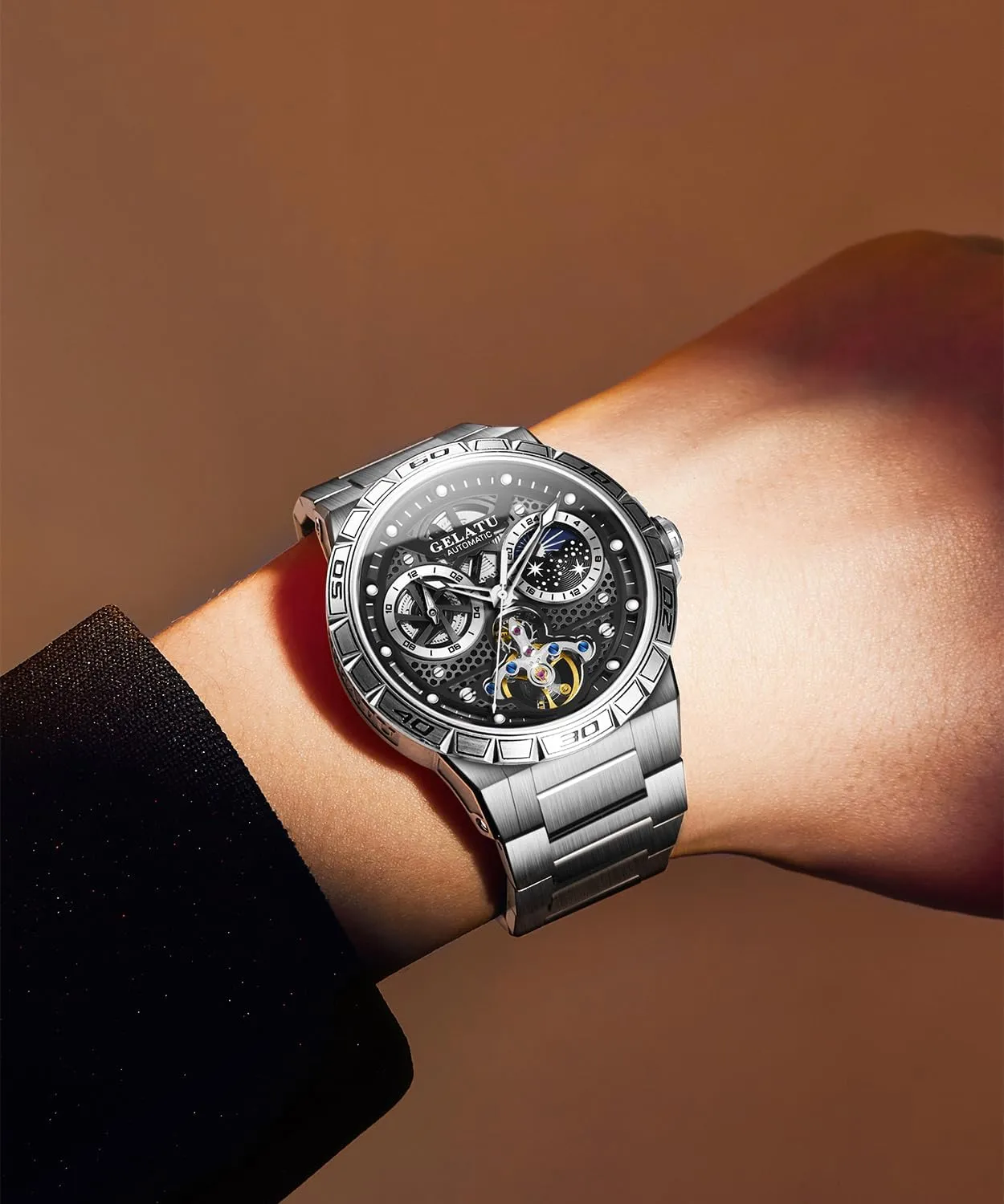 Sapphire Crystal Date Watch OUPINKE Mens Automatic Wrist wearability muddy liveliness advantage Watch Luxury Diamond Self Winding Mechanical Waterproof 