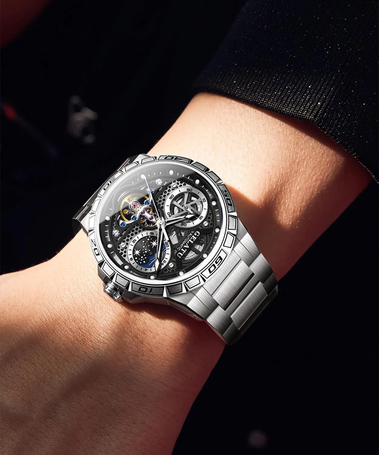 Sapphire Crystal Date Watch OUPINKE Mens Automatic Wrist wearability muddy liveliness advantage Watch Luxury Diamond Self Winding Mechanical Waterproof 