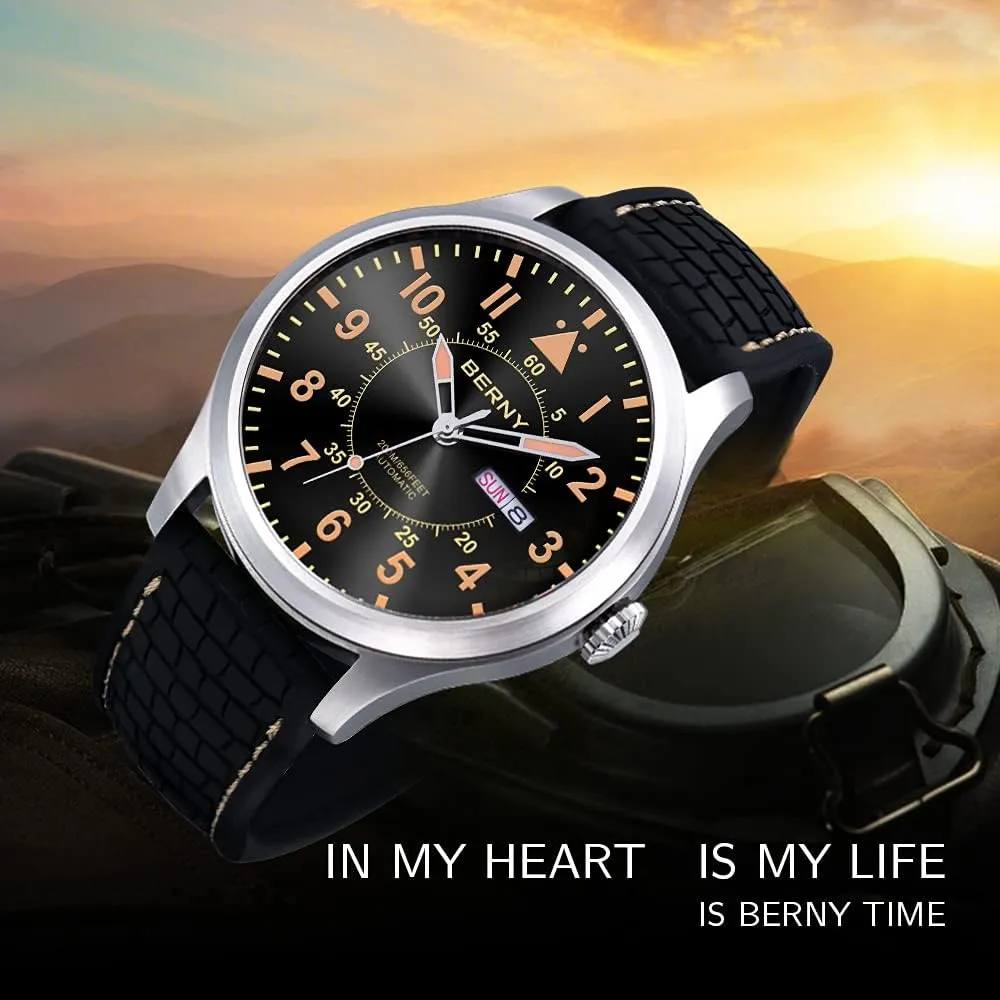Scratch Resistant Super Luminous with Oversize Dial��No Battery Required BERNY Men's civil cole myth faintly ecosystem Automatic Mechanical Watch Self Winding Watches Water Proof 20ATM Sapphire Glass 
