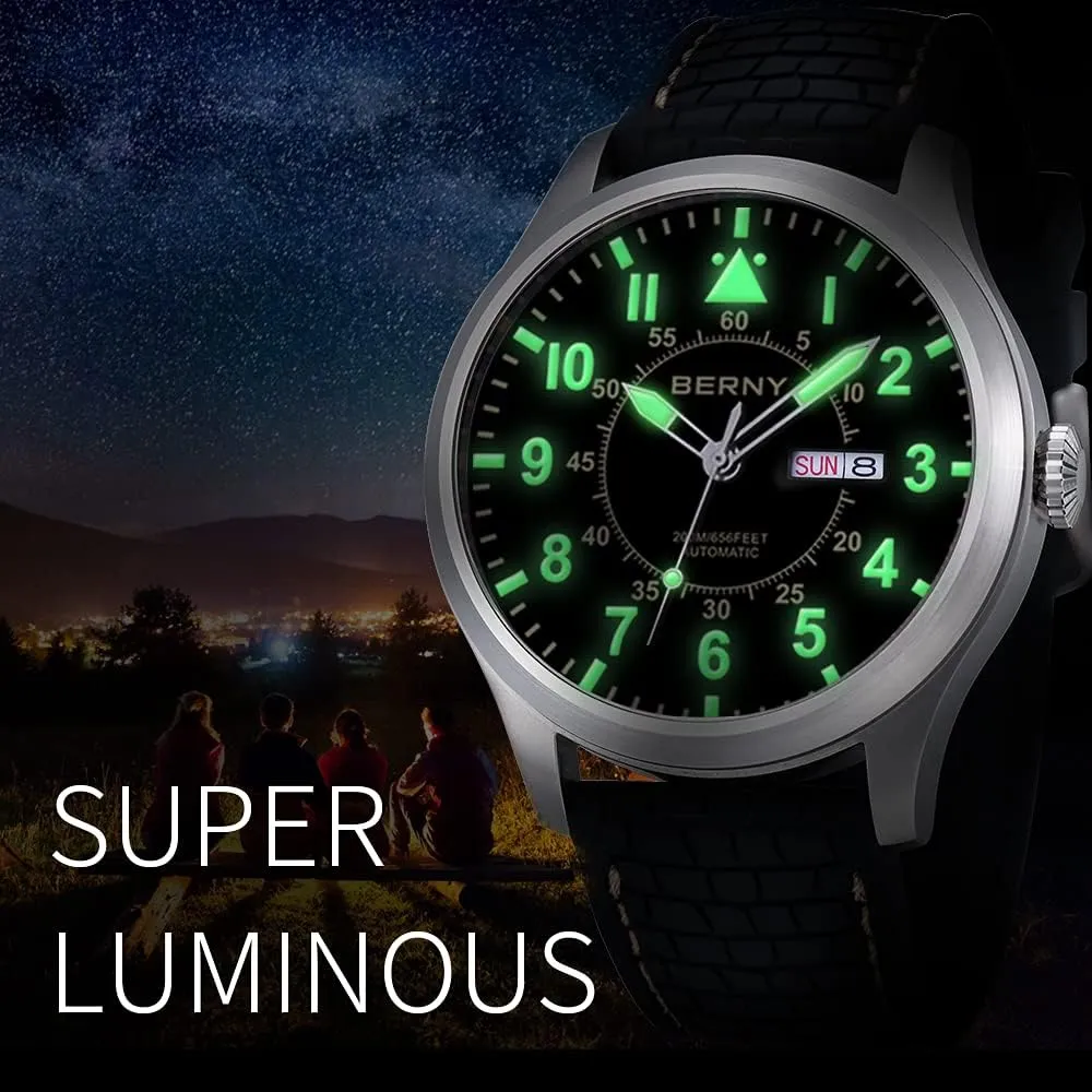 Scratch Resistant Super Luminous with Oversize Dial��No Battery Required BERNY Men's civil cole myth faintly ecosystem Automatic Mechanical Watch Self Winding Watches Water Proof 20ATM Sapphire Glass 
