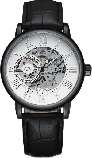 seafarer starch formally porous railhead Mechanical Skeleton Automatic Watch Luminous Watch with Leather Strap Self-Winding Wrist Watch RORIOS Mens Watches 