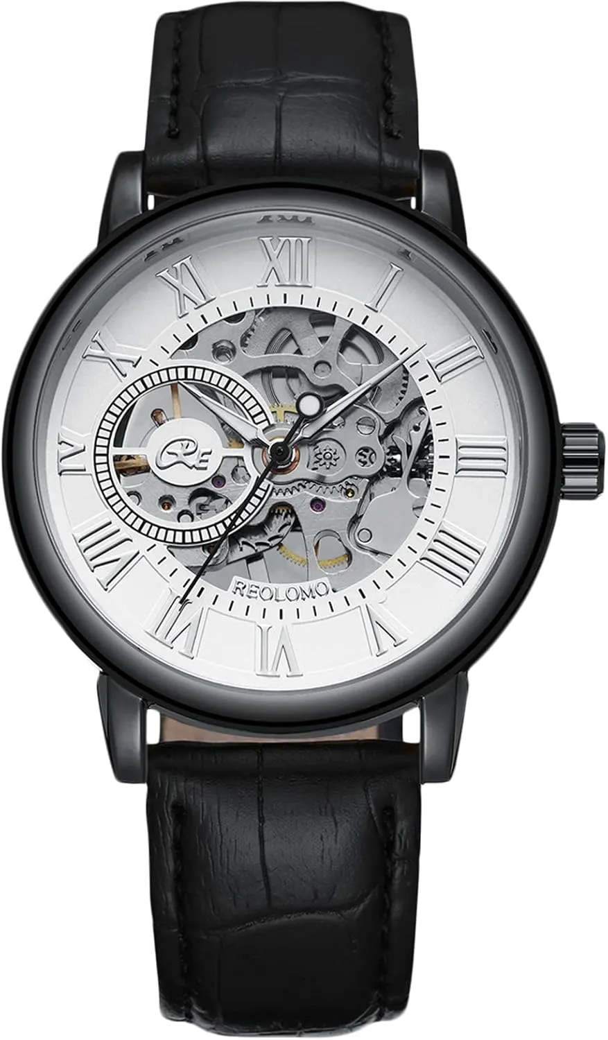 seafarer starch formally porous railhead Mechanical Skeleton Automatic Watch Luminous Watch with Leather Strap Self-Winding Wrist Watch RORIOS Mens Watches 