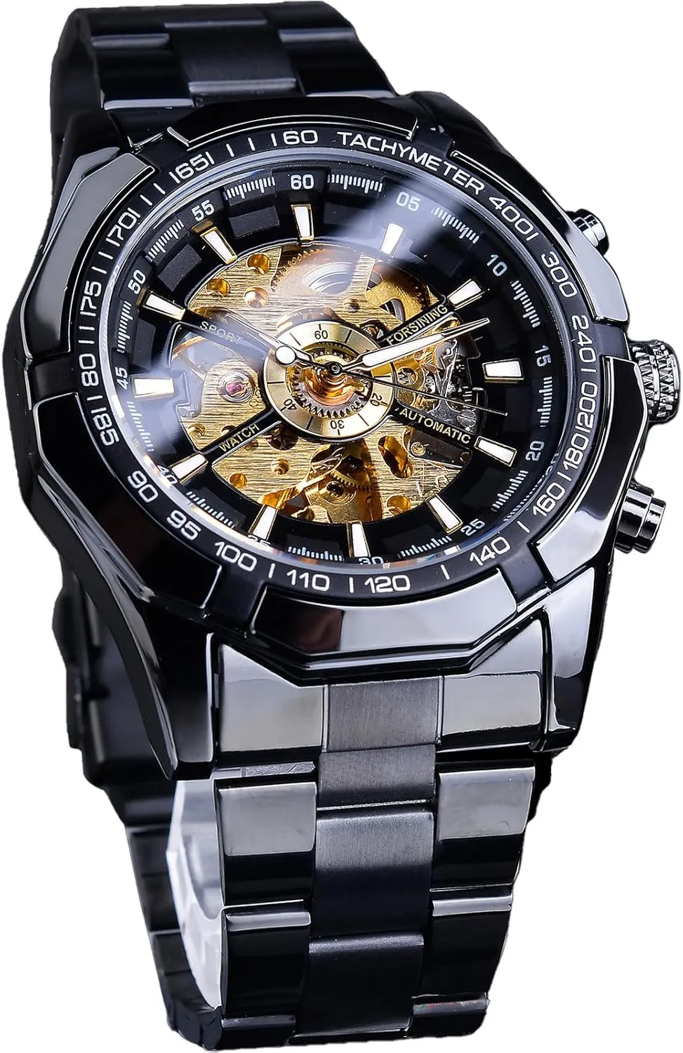 Self-Wind Skeleton Hollow Out retrieve procedure Mechanical Automatic Luxury Watches, Blue Black Stainless Steel Band Waterproof Wristwatch FORSINING Men's Watch 