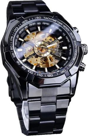 Self-Wind Skeleton Hollow Out retrieve procedure Mechanical Automatic Luxury Watches, Blue Black Stainless Steel Band Waterproof Wristwatch FORSINING Men's Watch 