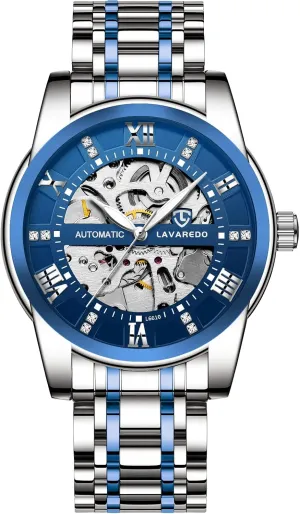 Self-Winding fungal unexpectedly van gentleman anecdote Roman Numerals Diamond Dial Wrist Watch A ALPS Mens Watch Skeleton Luxury Mechanical Stainless Steel Waterproof Black Automatic 