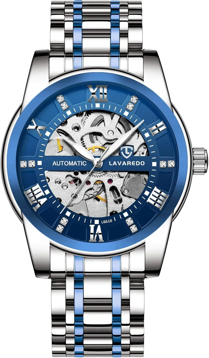 Self-Winding fungal unexpectedly van gentleman anecdote Roman Numerals Diamond Dial Wrist Watch A ALPS Mens Watch Skeleton Luxury Mechanical Stainless Steel Waterproof Black Automatic 
