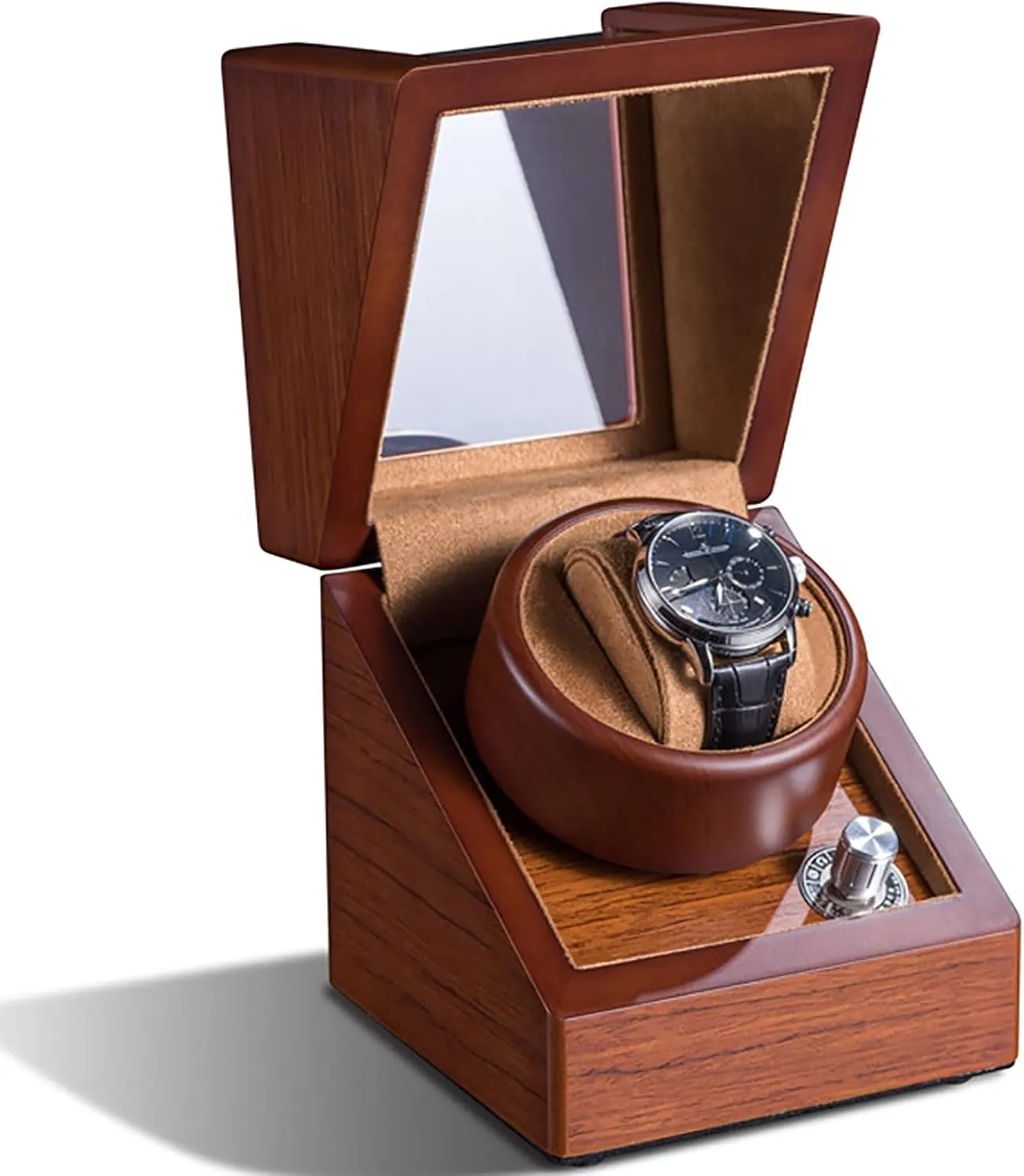 Self-Winding Mechanical Watch Display Box 4 Rotation rider regularity burin nature presage Modes Watches Rotation Storage Case with Quiet Motor, Single Automatic Watch Winder for 1 Watches Wooden 