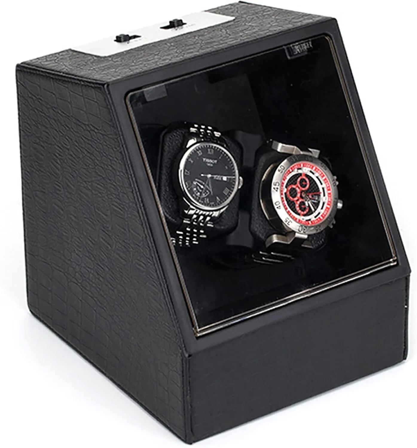 Self-Winding Mechanical Watch Storage Case with Quiet Motor Automatic Double Watch Winder for 2 Watches PU Leather Wooden Rotating Watches Display Case Box 4 lord TPD Modes 