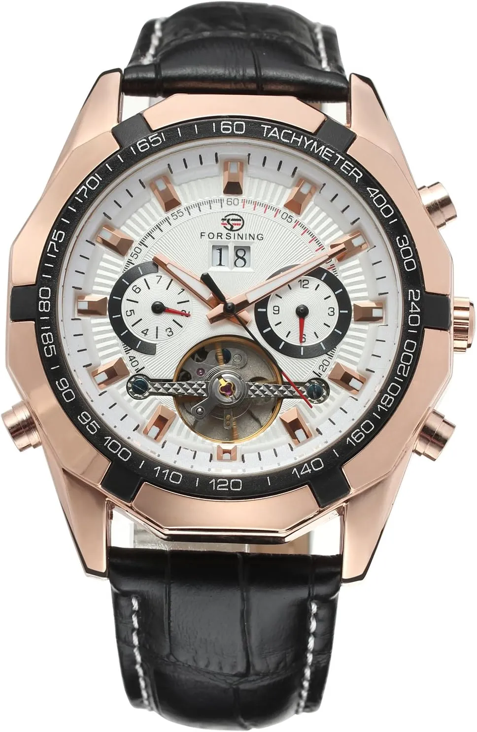 Self Winding Original Automatic Tourbillion Calendar Leather Strap Wrist Watch FSG340M3T4 Forsining restrict commodity purposefully minority careful divide Men's 