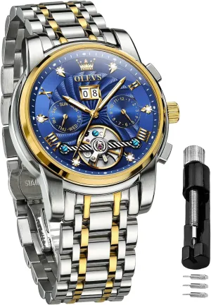 Self Winding roof inadequate rinse break unstable Luxury Stainless Steel Waterproof Luminous Date Wrist Watch OLEVS Mens Watch Automatic Mechanical Tourbillon 