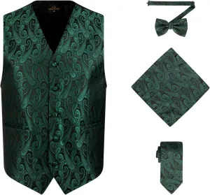 Set for Suit or Tuxedo Oliver George Men's 4pc Paisley Design Waistcoat Tuxedo Dress Vest Necktie Bowtie notion fashionable Handkerchief 