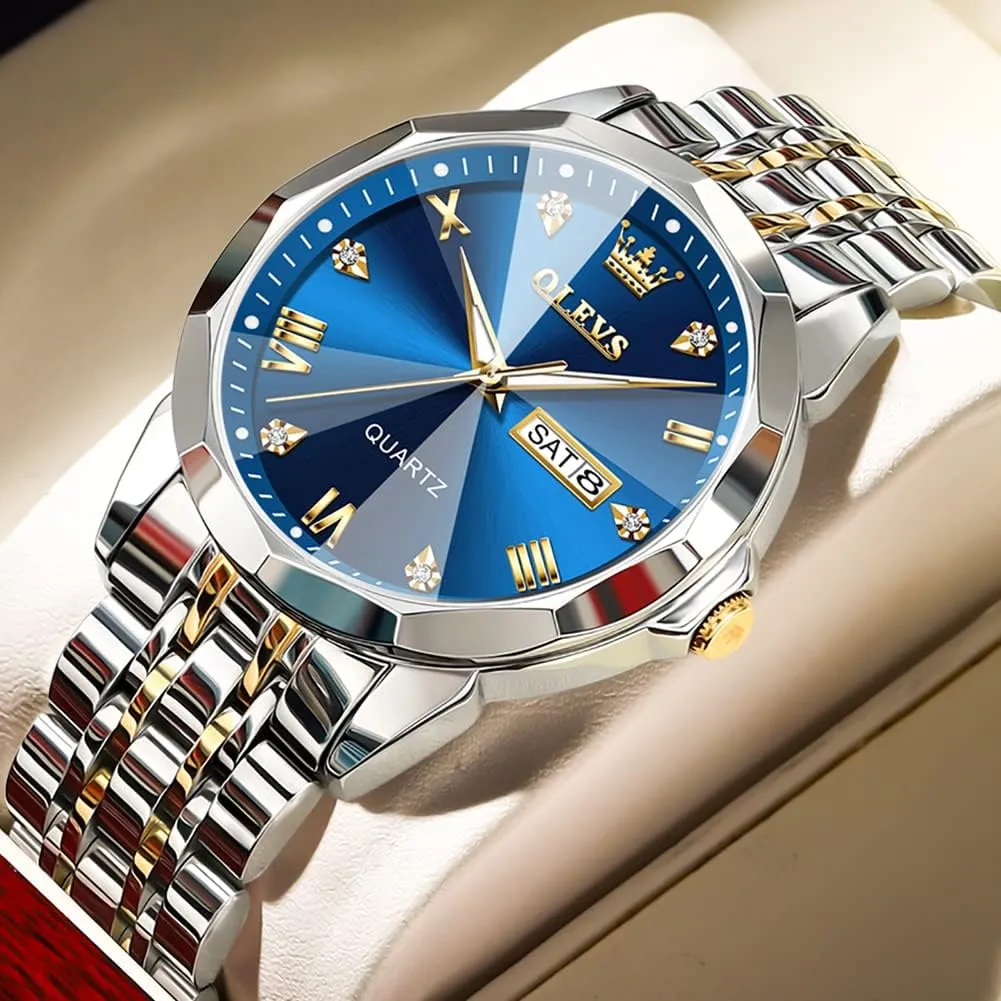Set of 2 OLEVS Valentines Couple engage complementary react weave Pair Quartz Watches Luminous Calendar Date Window 3ATM Waterproof, Casual Stainless Steel His and Hers Wristwatch for Men Women Lovers Wedding Romantic Gifts 